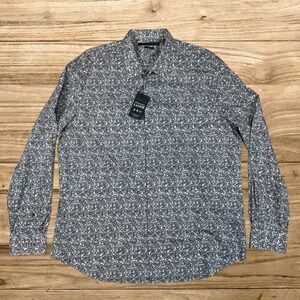 NWT Perry Ellis Travel Luxe Mens XXL Blue Geometric Performance Stretch Shirt